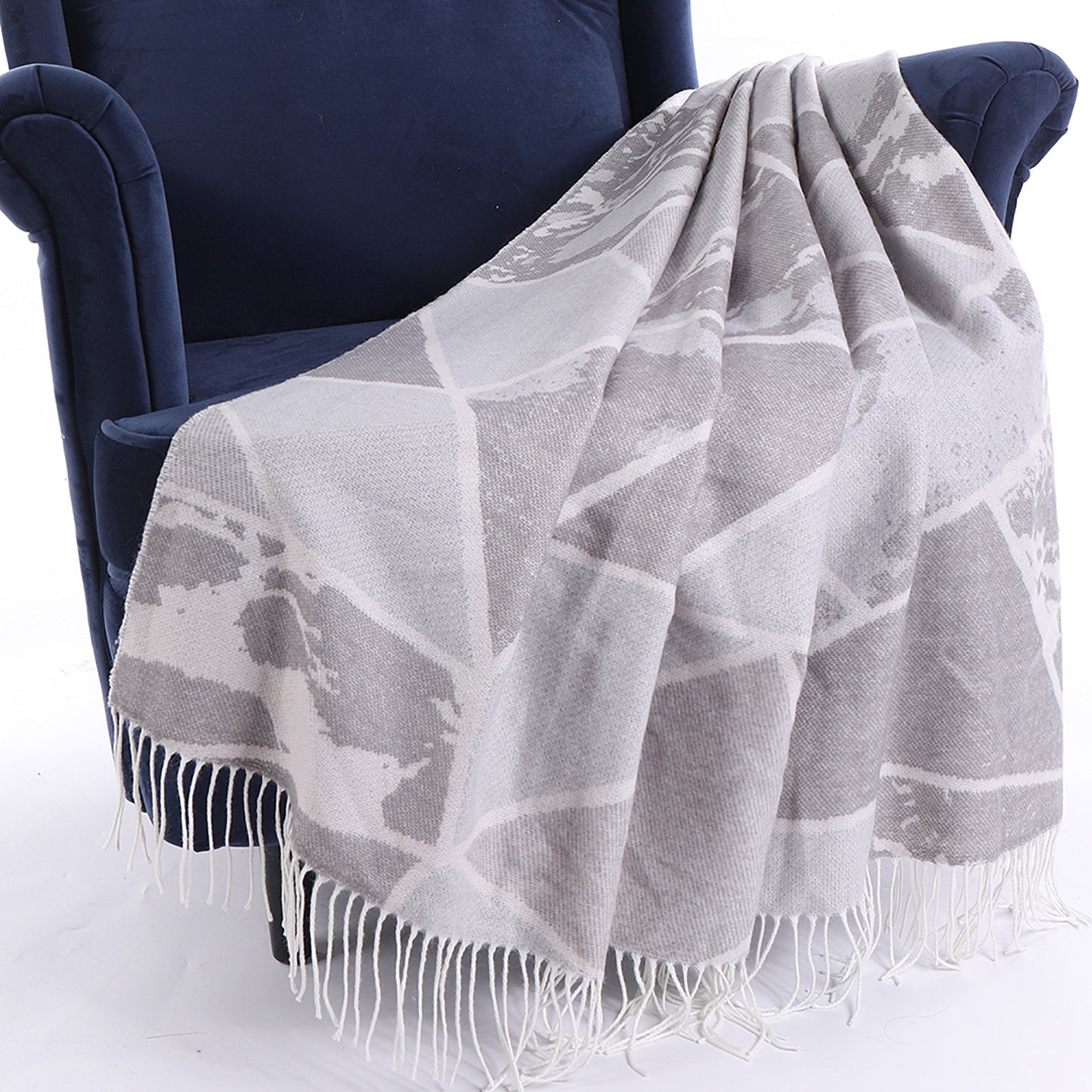 HOME Lattice Throw Blanket with Fringe Geometric Bed Grey Throws Spring Decorative Large Throw for Couch Sofa Indoor Outdoor