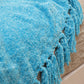 Knitted Throw Blanket Fringe Dusty Slate Light Light Blue Decorative Tassel Boho Decor Couch Bed Sofa Fall Outdoor Woven Textured Lightweight