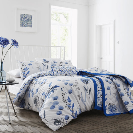 Inky floral  Blue Reversible Paisley Striped Size Quilt All Season Quilt Set Kadi Cloverley Bedding Collection