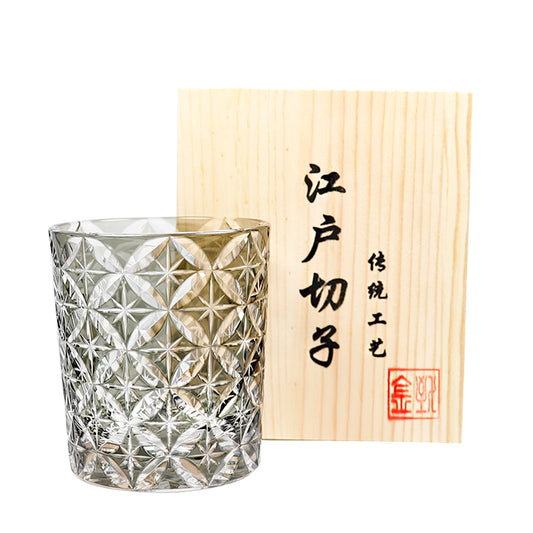 "江戸切子”　Edokiriko Gorgeous Brilliance　Rock Glass Grey JP-040
