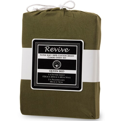 Revive Super Soft 100% Cotton Jersey Fitted Sheet Combo- Green