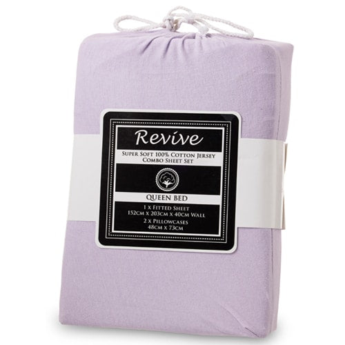 Revive Super Soft 100% Cotton Jersey Fitted Sheet Combo-Lavender