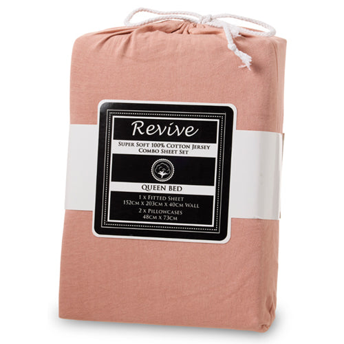 Revive Super Soft 100% Cotton Jersey Fitted Sheet Combo-Peach