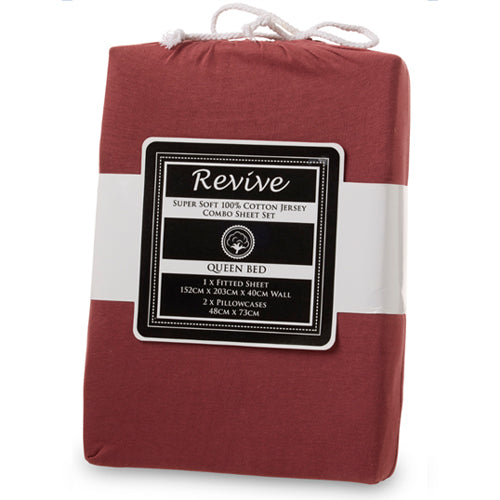 Revive Super Soft 100% Cotton Jersey Fitted Sheet Combo-Rust