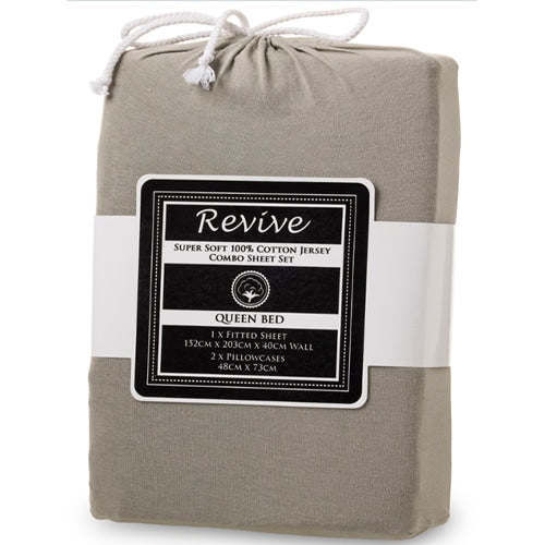 Revive Super Soft 100% Cotton Jersey Fitted Sheet  Combo-Silver