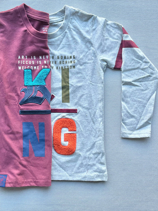 Buy 1 Get 1 ! KING Of Boy And Girl Kids Super Soft Ready To Wear Grey/Burgundy