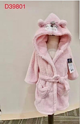 Kid's Robe Suprmely Soft Sakura Pink with Bear icon Micro Fleece