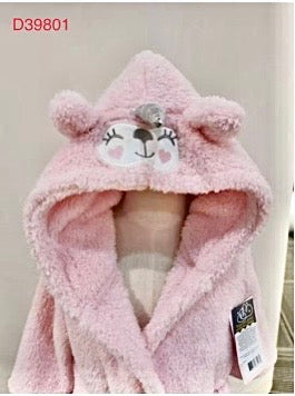 Kid's Robe Suprmely Soft Sakura Pink with Bear icon Micro Fleece