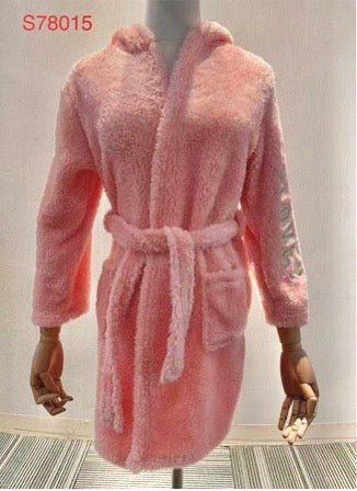 Kid's Robe Suprmely Soft Pink Flufffy Bear Love Heart Icon Micro Fleece