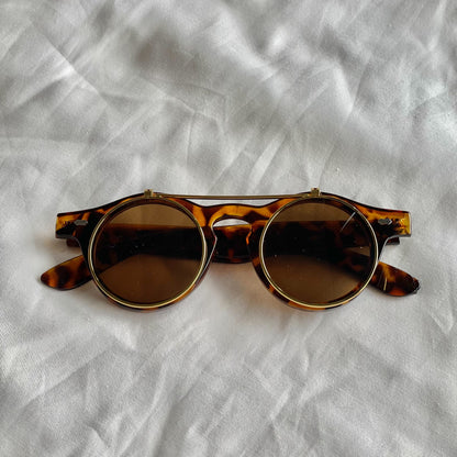 Fancy Punk Flip Old School Stylish Tortoiseshell Sunglasses With Plain Glass